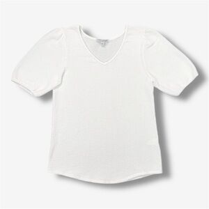 White Quilted Puff Short Sleeve Top Green Envelope Los Angeles Size Small NWOT